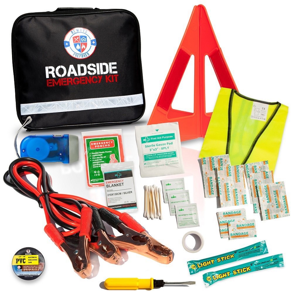 62 Piece Safety Roadside Assistance Kit – All-in-One Car First Aid  Emergency Kit – Roadside Assistance Auto Emergency Kit – Premium Car Kits  Emergency – Perfect New Car Gift – Always Prepared