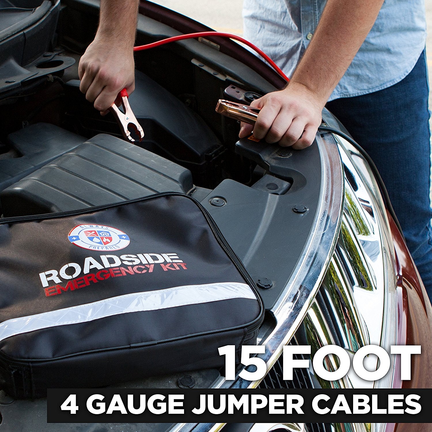 Always Prepared 65-Piece Roadside Assistance Auto Emergency Kit with Jumper Cables
