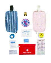First Aid Kit For Toddlers - Child First Aid Kit Bag In Blue And Pink - Stickers And Finger Puppet Included - 14 Pc Infant Health Care Kit - Essential Kids Medical Supplies For Your Little Soldier